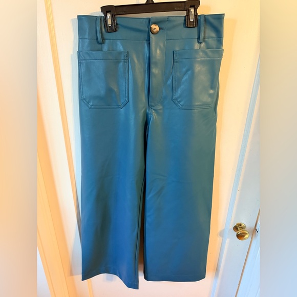 Sz M 8 29 30 Maeve Colette vegan leather turquoise cropped pants worn twice!!! - Picture 3 of 8